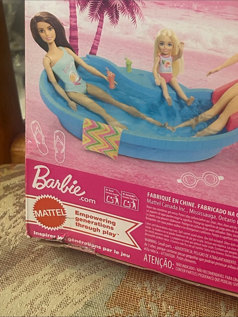 Barbie Blue Pool Playset with Pink Slide and Multicolor Dolls